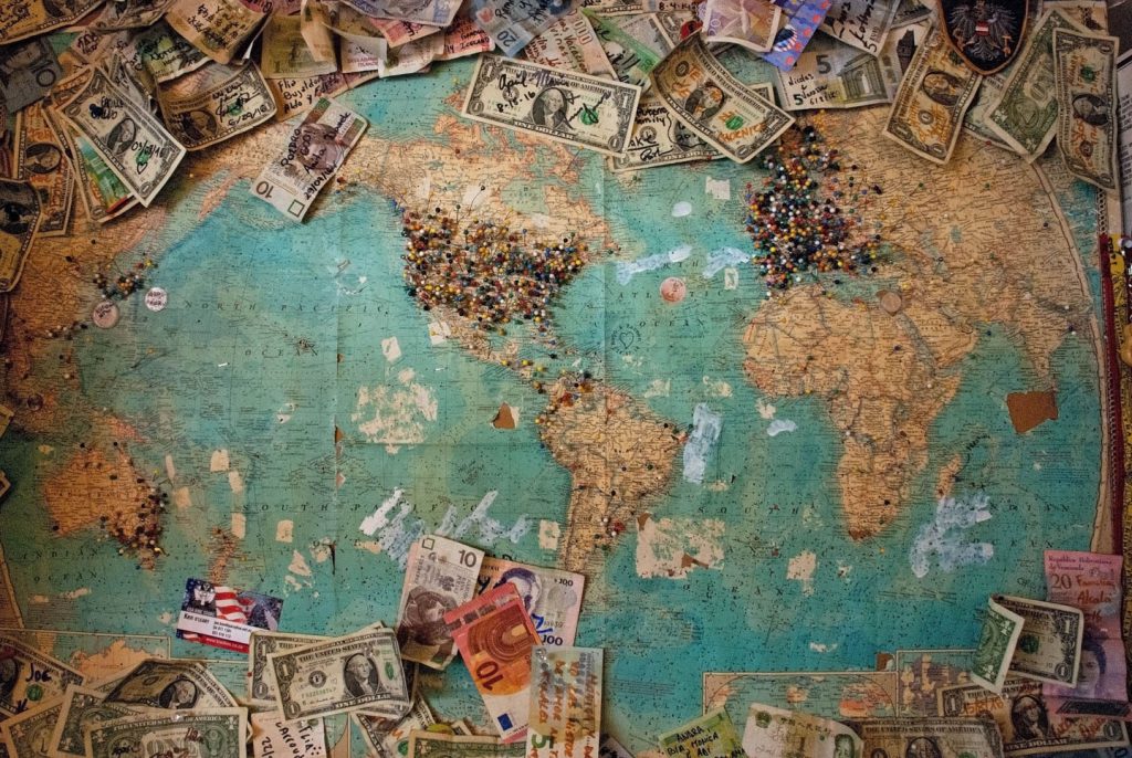 world map with different currencies
