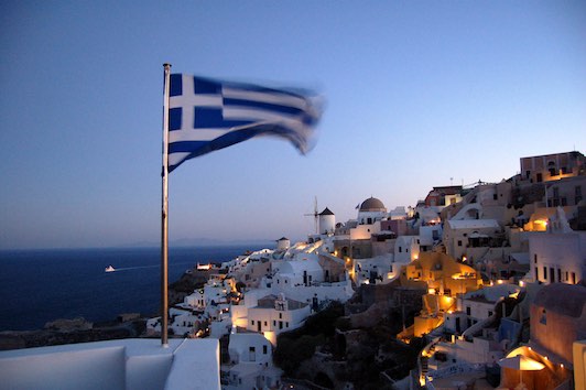 greek flag flying