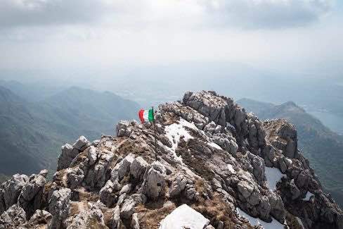 italian flag on mountain