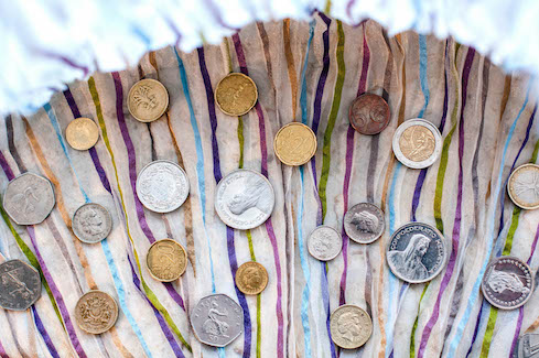 british coins on cloth